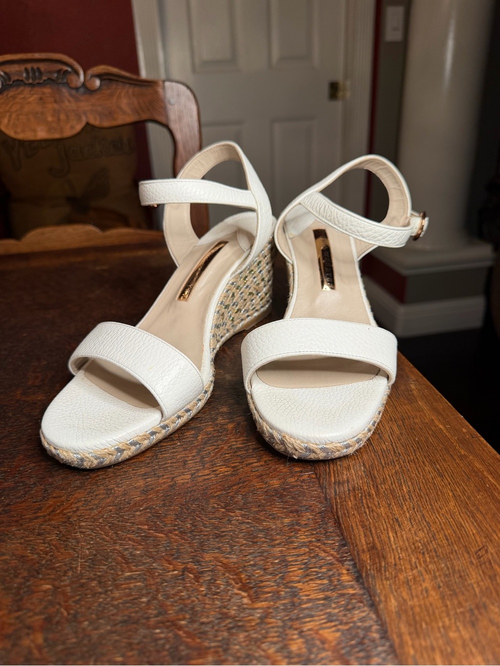 Sophia Webster White Leather Wedge Espadrille Sandals - Size 40.5